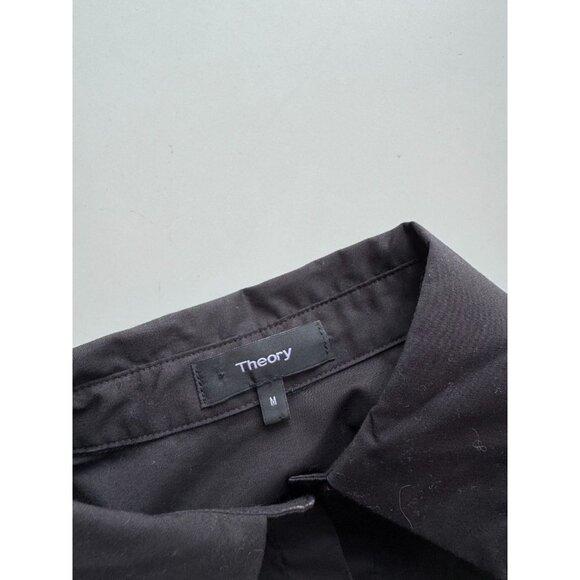 THEORY Black Stretch Cotton Poplin Tie Sleeve A-Line Midi Shirt Dress, Size M - Picture 10 of 16